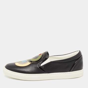 Pre Owned Dsquared2 Black Leather And Python Trim Slip On Sneakers Size 37