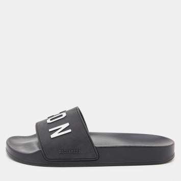 Pre Owned Dsquared2 Black Rubber Icon Flat Slides Size 40