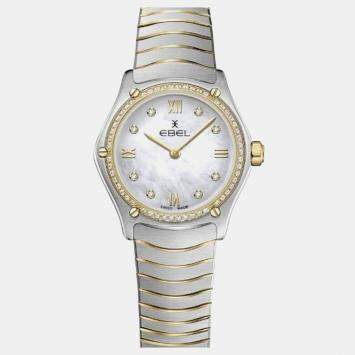 Pre Owned Ebel Silver Stainless Steel 18K Yellow Gold Classic Sport 1216412A Quartz Women's Wristwatch 24 mm