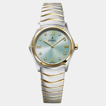 Pre Owned Ebel Mint Blue Diamond 18k Yellow Gold Sport Classic 1216557 Quartz Women's Wristwatch 29 mm