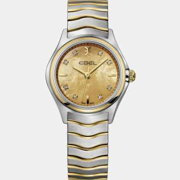 Pre Owned Ebel Champagne 18k Yellow Gold Stainless Steel Wave Lady 1216569 Quartz Women's Wristwatch 30 mm