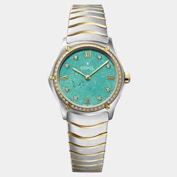 Pre Owned Ebel Turquoise Stainless Steel Sport Classic 1216599 Quartz Women's Wristwatch 30 mm