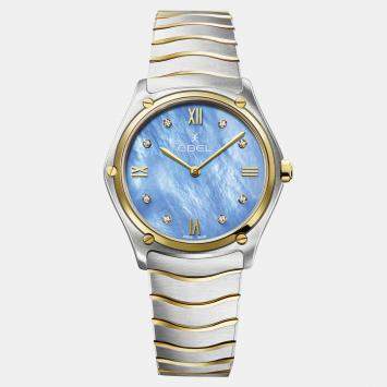 Pre Owned Ebel Blue Stainless Steel Sport Classic 1216603 Quartz Women's Wristwatch 33 mm