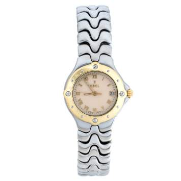 Pre Owned Ebel Beige Two-Tone Stainless Steel Sportwave E608762 Women's Wristwatch 28 mm