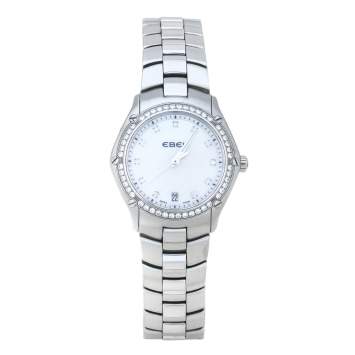 Pre Owned Ebel Mother Of Pearl Stainless Steel Diamond Classic Sport 1215983 Women's Wristwatch 27 mm