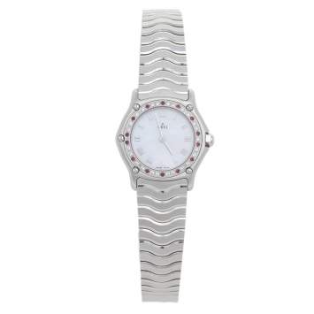 Pre Owned Ebel Mother of Pearl Stainless Steel Diamonds Classic Wave E91571169220 Women's Wristwatch 24 mm