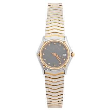 Pre Owned Ebel Grey 18k Yellow Gold Stainless Steel Sport Classique 183908 Women's Wristwatch 28 mm