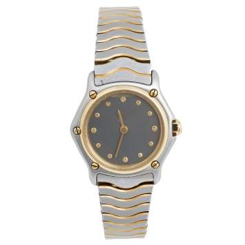 Pre Owned Ebel Grey 18k Yellow Gold Stainless Steel Classic Wave 166901 Women's Wristwatch 24 mm