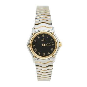Pre Owned Ebel Black 18k Yellow Gold Stainless Steel Classic Wave 166901 Women's Wristwatch 24 mm