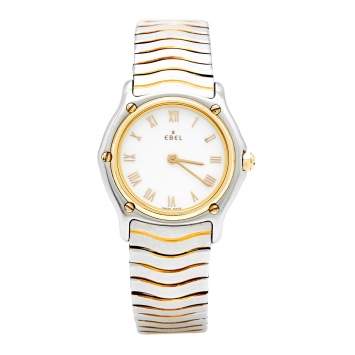 Pre Owned Ebel Mother of Pearl 18k Yellow Gold Stainless Steel Classic Wave 1090121 Women's Wristwatch 27 mm