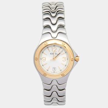 Pre Owned Ebel Silver 18k Yellow Gold Stainless Steel Sport Wave E1957K21 Women's Wristwatch 28 mm