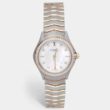 Pre Owned Ebel Mother of Pearl 18k Rose Gold Stainless Diamond Steel Wave 1216325 Women's Wristwatch 30 mm