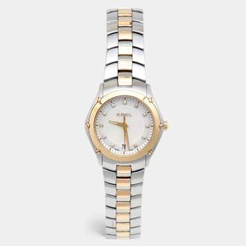 Pre Owned Ebel Mother Of Pearl 18K Yellow Gold Stainless Steel Classic Sport 1953Q21/99450 Women's Wristwatch 28 mm