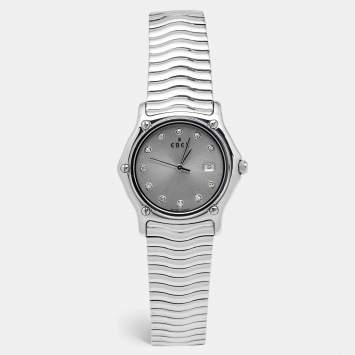 Pre Owned Ebel Grey Diamond Stainless Steel Sport Classic 9087132 Women's Wristwatch 33 mm 