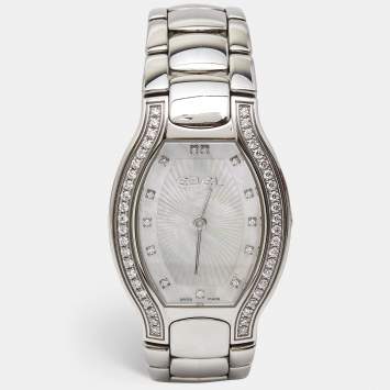Pre Owned Ebel Mother of Pearl Diamond Stainless Steel Beluga Tonneau 9901G38 Women's Wristwatch 28 mm 