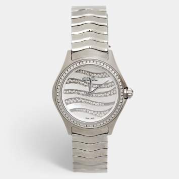 Pre Owned Ebel Mother of Pearl Diamond Stainless Steel Wave 1216270 Women's Wristwatch 30 mm