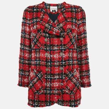 Pre Owned Edward Achour Paris Red Tweed Double Breasted Jacket M