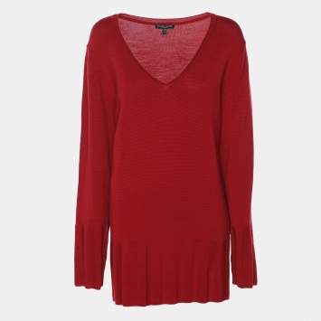 Pre Owned Eileen Fisher Red Merino Wool Knit Full Sleeve Sweater XXL