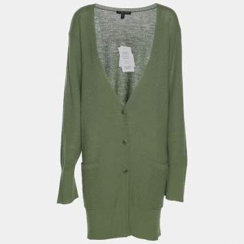 Pre Owned Eileen Fisher Green Knit Wool Cardigan XXL