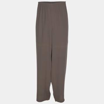 Pre Owned Eileen Fisher Grey Crepe Wide Leg Trousers XXL