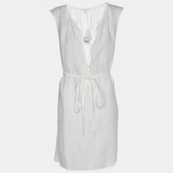 Pre Owned Eileen Fisher White Linen Belted Dress XXL
