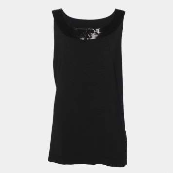 Pre Owned Elena Miro Black Jersey Paillettes Tops XL