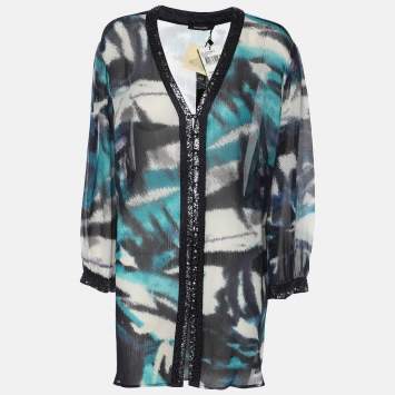 Elena Miro Blue Chiffon Embellished Shirt XXL