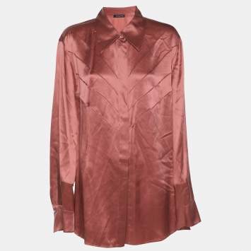 Pre Owned Elena Miro Metallic Pink Silk Long Sleeve Shirt XL