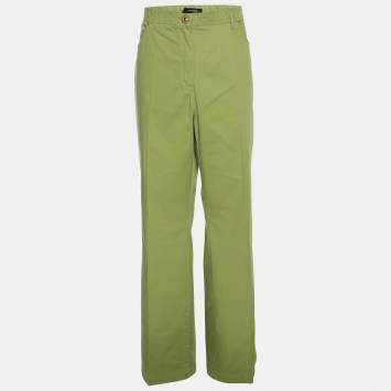 Pre Owned Elena Miro Green Stretch Cotton Wide Leg Pants XL