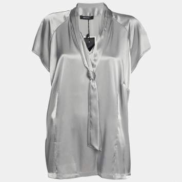 Elena Miro Grey Stretch Satin Neck Tie Tops XXL