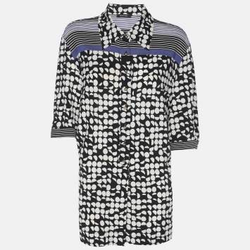 Pre Owned Elena Miro Black/White Printed Jersey Tops L