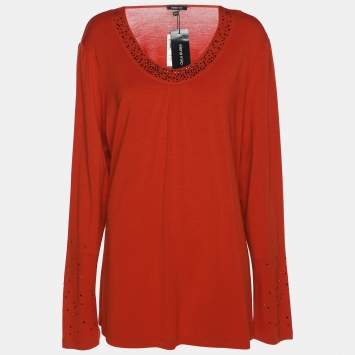 Pre Owned Elena Miro Orange Rhinestone Neck Top XXL