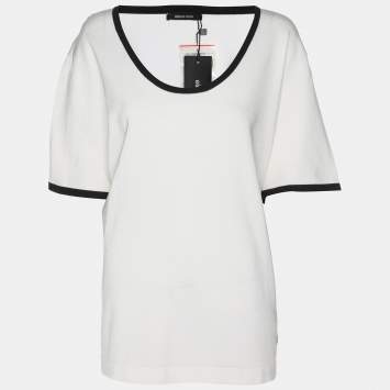 Pre Owned Elena Miro White/Black Knit T-Shirt XXL