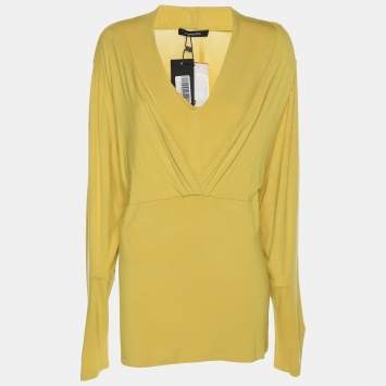 Pre Owned Elena Miro Yellow Jersey V Neck Tops 