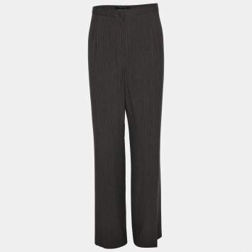 Pre Owned Elena Miro Grey Striped Polyester Blend Fabric Trousers XXL