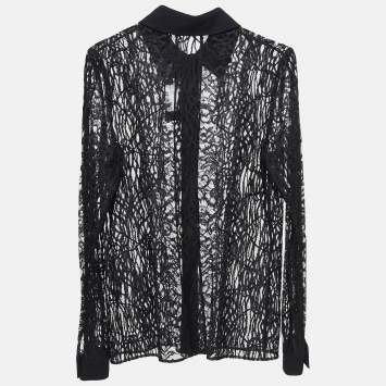 Pre Owned Elie Saab Black Lace Sheer Shirt XS