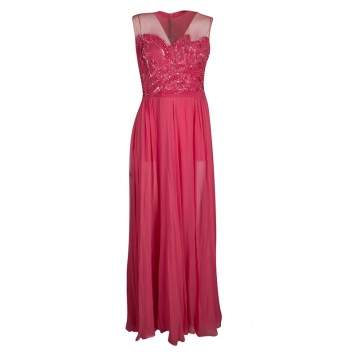 Pre Owned Elie Saab Begonia Embellished Silk Sleeveless Gown S