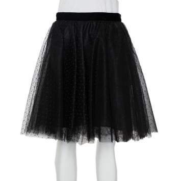 Pre Owned Elie Saab Black Tulle Mini Skirt S