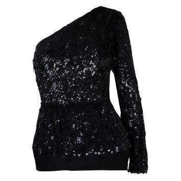Pre Owned Elie Saab Black Sequin Embellished One Shoulder Top S