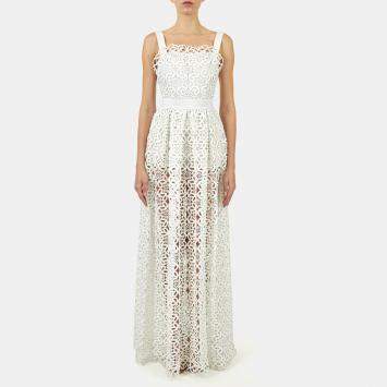 Pre Owned Elie Saab White Macrame Lace Long Dress L