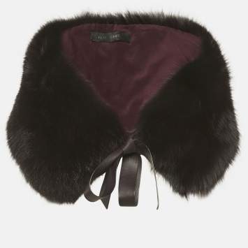 Pre Owned Elie Saab Dark Purple Fox Fur Capelet Scarf 