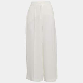 Pre Owned Elie Saab White Crepe Wide Leg Trousers S