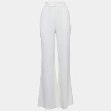 Pre Owned Elie Saab White Crepe High-Rise Flared Trousers S