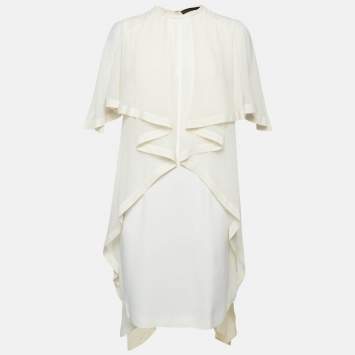 Elie Saab Ivory Silk and Jersey Ruffled Short Dress M