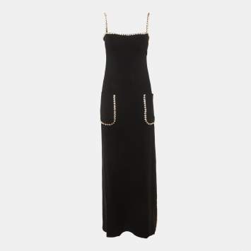 Pre Owned Elie Saab Black Cady Crystal Embellished Maxi Dress S