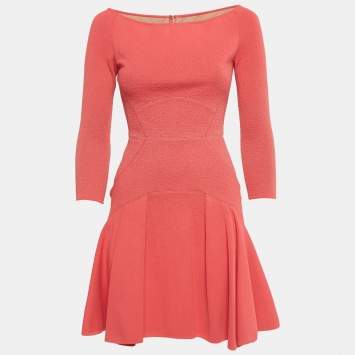 Pre Owned Elie Saab Pink Textured Lurex Knit Mini Dress XS