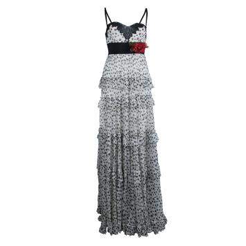 Pre Owned Elie Saab White Lace Detail Polka Dotted Tiered Sleeveless Gown M