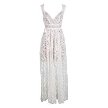 Pre Owned Elie Saab White Embroidered Lace Sleeveless Maxi Dress S