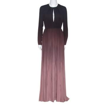 Pre Owned Elie Saab Pink Ombre Silk Georgette Gathered Long Dress S