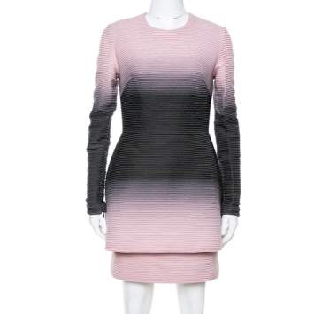 Pre Owned Elie Saab Pink Ombre Ribbed Layered Dress S